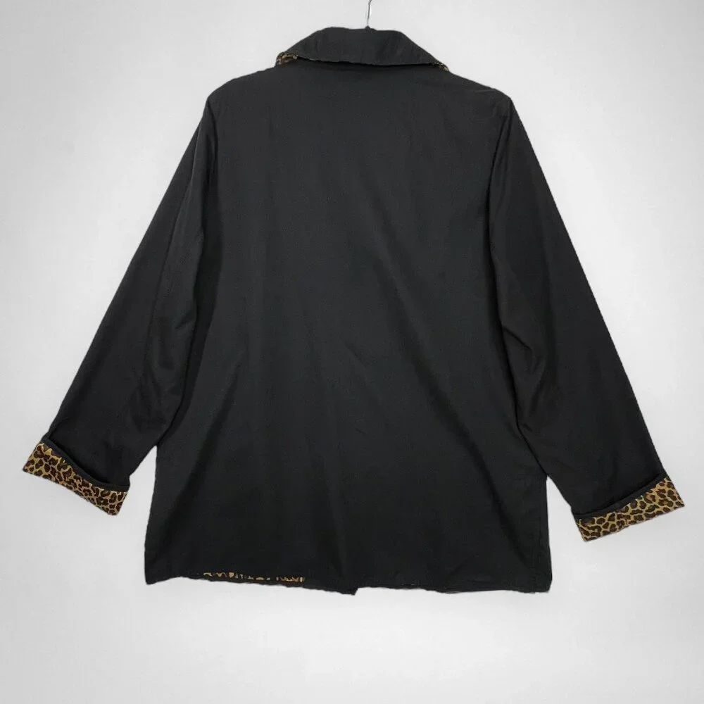 DENNIS BASSO Medium‎ Black Jacket With Leopard Print Lining & Cuffs